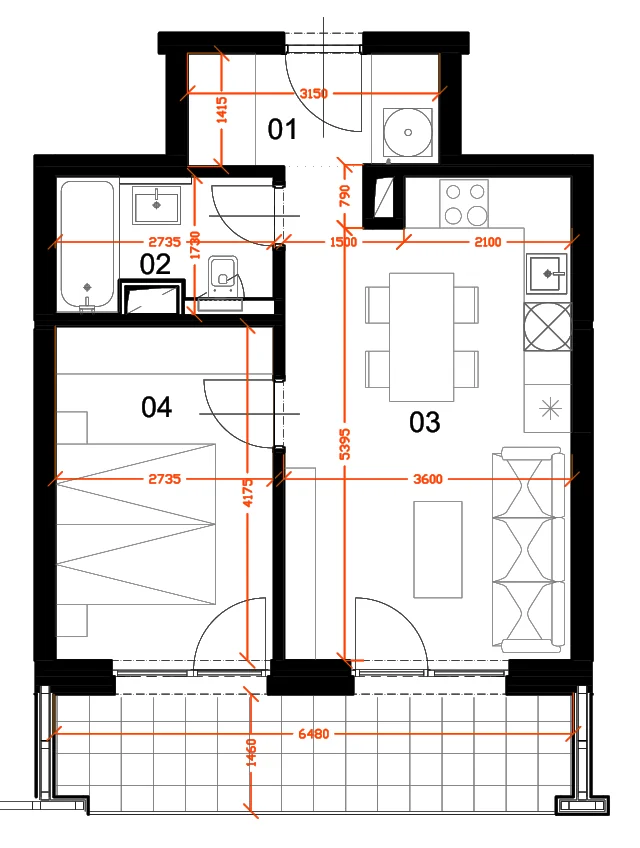 Pôdorys bytu A.3.5